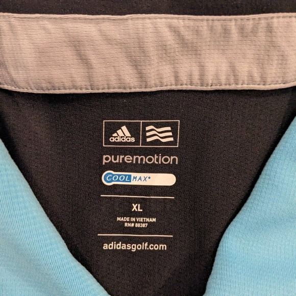 Adidas Puremotion CoolMax Mens Golf Polo Shirt Blue Black XL RN88387 - Picture 4 of 5